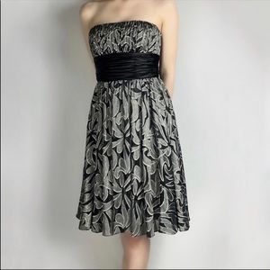 Strapless Sliver Short Prom Dress with Black Tie